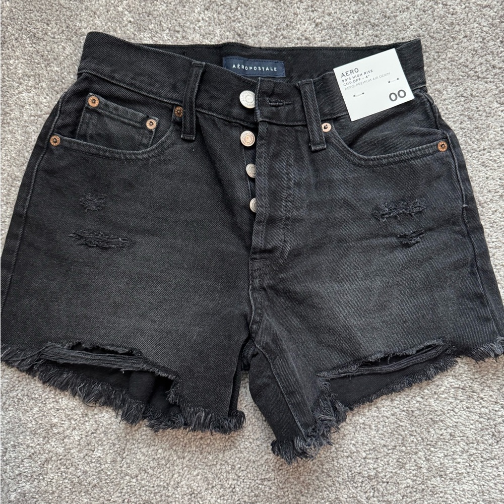 Aeropostale Women's Black Distressed Jean Shorts